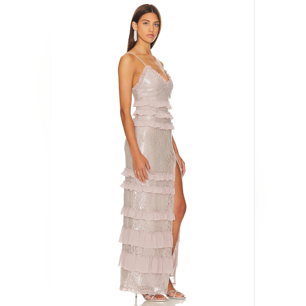 NBD Ruffle Maxi Dress Revolve Dusty Lilac Sequin Gown Party Event Coquette Small - Picture 13 of 13